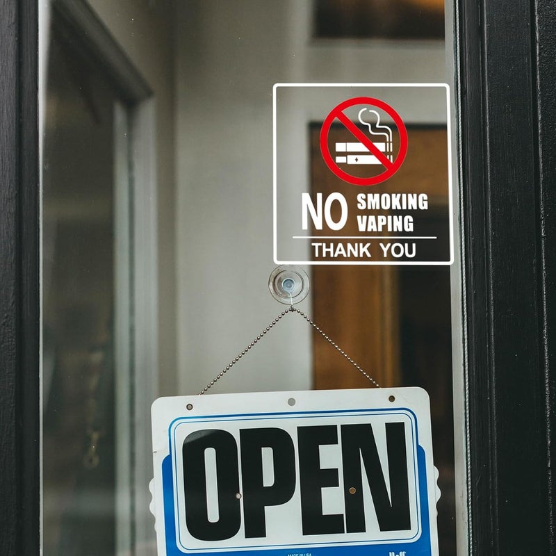 SnailGo No Smoking Sign for Business Sign 6x6 Inch No Vaping Sticker Vinyl Sign Window Door Transparent Decals 2 Pack - Image 4